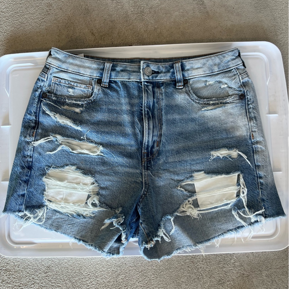 American Eagle Outfitters High Waisted Distressed Jean Mom Shorts